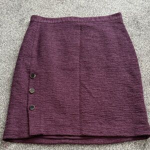 Ann Taylor Petite Textured Skirt 8P Plum Purple Button Detail Career Lined